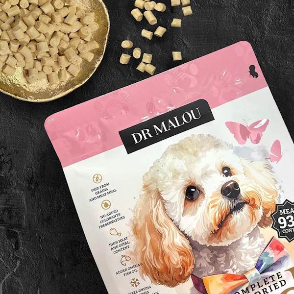 DR MALOU KARMA LIOFILIZOWANA DLA SZCZENIĄT KACZKA Z MLEKIEM KOZIM I ŻÓŁTKIEM 500G