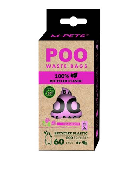 M-PETS POO WASTE BAGS 100% RECYCLED PLASTIC ROSE SCENT (RÓŻANE) 4X15SZT