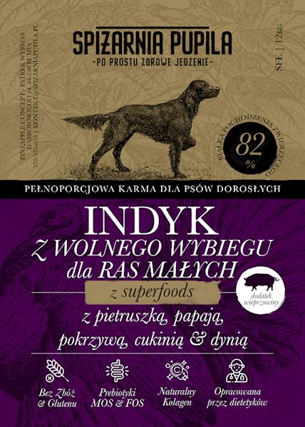 SPIŻARNIA PUPILA SUPERFOOD INDYK Z WOLNEGO WYBIEGU DLA RAS MAŁYCH 12KG