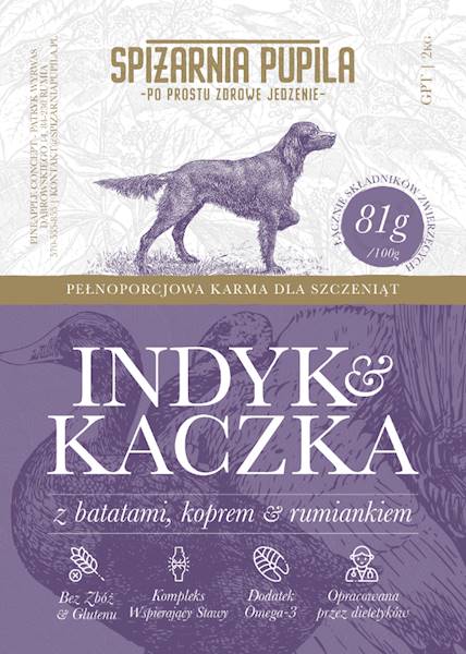 SPIŻARNIA PUPILA GRAIN FREE INDYK & KACZKA DLA SZCZENIĄT 2KG