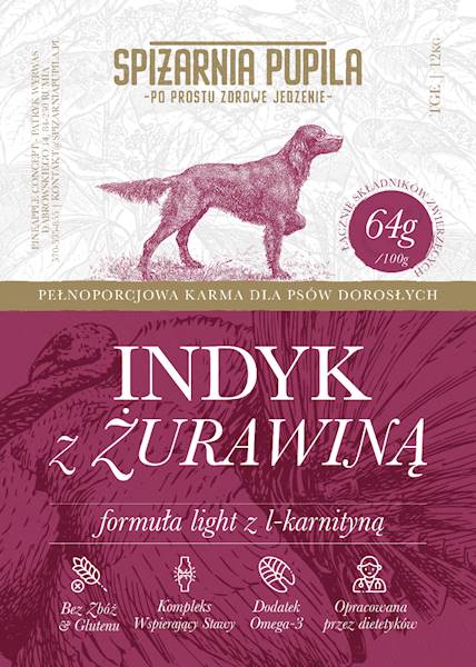 SPIŻARNIA PUPILA GRAIN FREE INDYK Z ŻURAWINĄ LIGHT 12KG