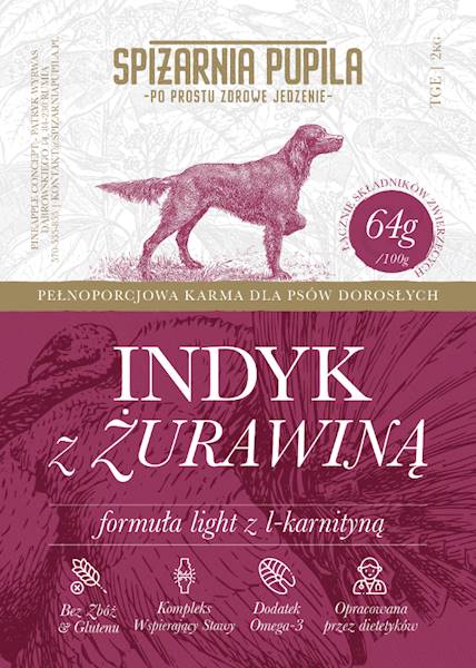 SPIŻARNIA PUPILA GRAIN FREE INDYK Z ŻURAWINĄ LIGHT 2KG