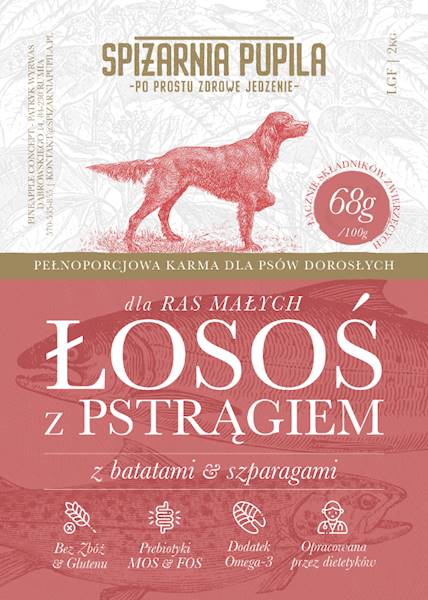 SPIŻARNIA PUPILA GRAIN FREE ŁOSOŚ Z PSTRĄGIEM DLA RAS MAŁYCH 2KG