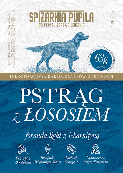 SPIŻARNIA PUPILA GRAIN FREE PSTRĄG Z ŁOSOSIEM LIGHT 2KG