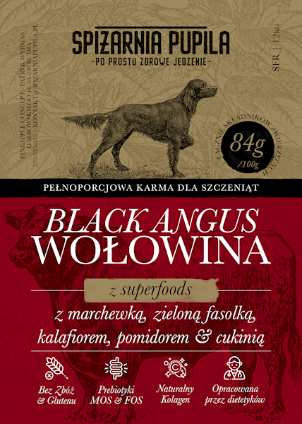 SPIŻARNIA PUPILA SUPERFOOD WOŁOWINA BLACK ANGUS DLA SZCZENIĄT 12KG