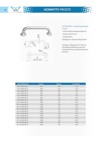 Uchwyt prosty 60 cm. INOX