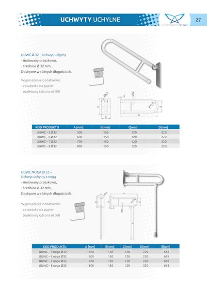 Uchwyt uchylny wolnostojący do WC 50 cm. INOX