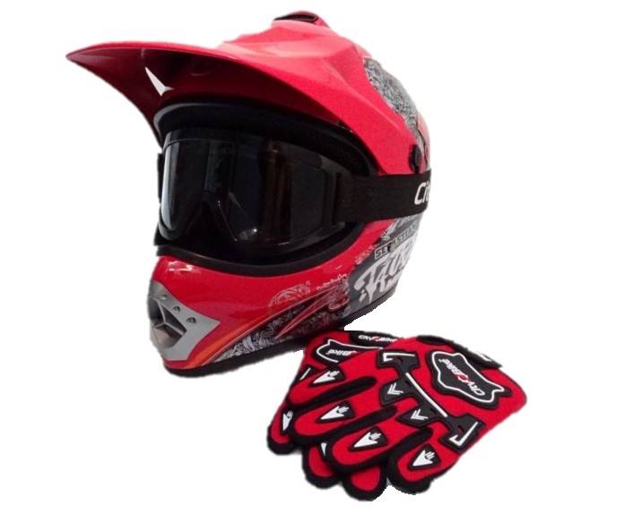 KASK JUNIOR WL-801A TATAN CZERWONY XS + RĘKAWICE CZERWONE S + GOGLE CZARNE 