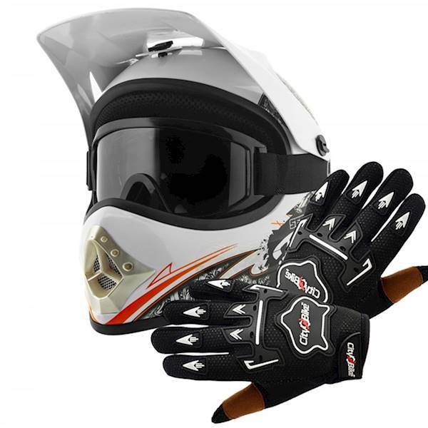 KASK JUNIOR WL-801 TATAN BIAŁY S + RĘKAWICE CZARNE S + GOGLE CZARNE