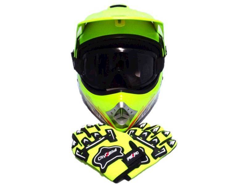 KASK JUNIOR WL-801A TATAN SELEDYNOWY S + RĘKAWICE ŻÓŁTE S + GOGLE CZARNE