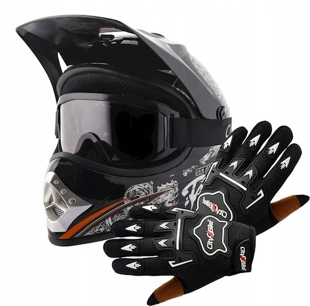 KASK JUNIOR WL-801A TATAN CZARNY XS + RĘKAWICE CZARNE S + GOGLE CZARNE