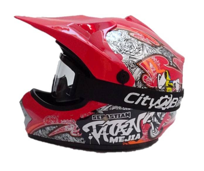 KASK JUNIOR WL-801A TATAN CZERWONY S + RĘKAWICE CZERWONE S + GOGLE CZARNE 