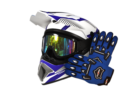 KASK WL-905 MPX BIAŁY MAT/NIEBIESKI + RĘKAWICE NIEBIESKIE + GOGLE REFLEX • Rozmiar: L