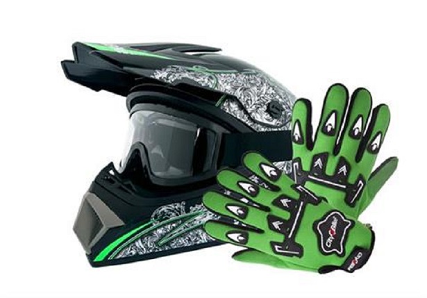 KASK MD-905 TATAN CZARNO-ZIELONY S + RĘKAWICE ZIELONE S+ GOGLE CZARNE 