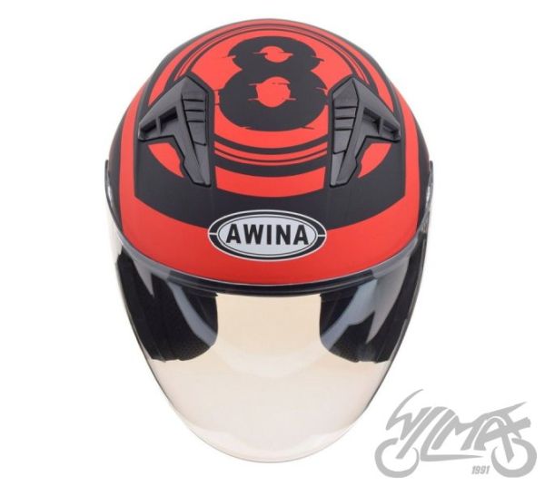 KASK AWINA JK528 OTWARTY CZARNO CZERWONY MAT • Rozmiar: S
