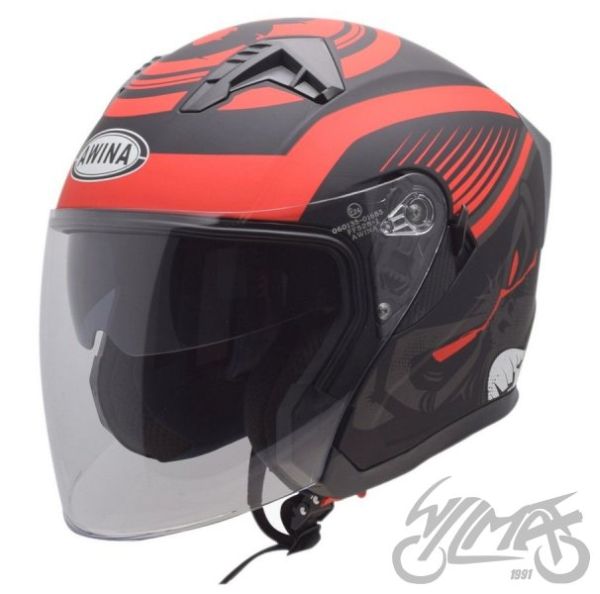KASK AWINA JK528 OTWARTY CZARNO CZERWONY MAT