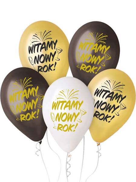 Balony Premium hel 13" "Witamy Nowy Rok"; opak. 5 szt.