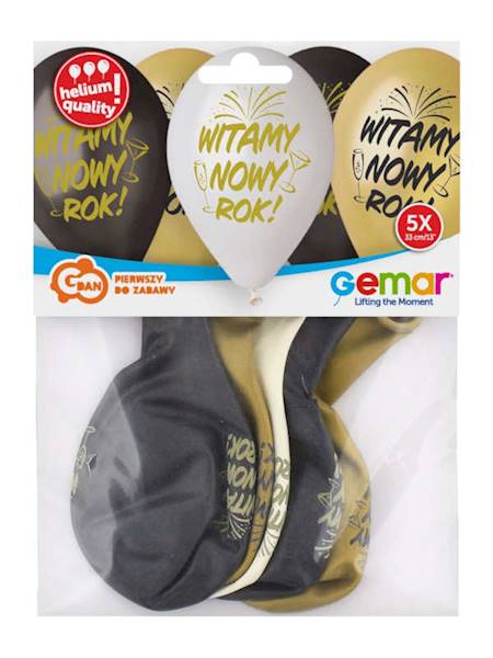Balony Premium hel 13" "Witamy Nowy Rok"; opak. 5 szt.
