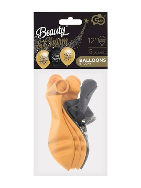 Balony B&C 12", nadruk 40, złote+czarne; opak. 5 szt.