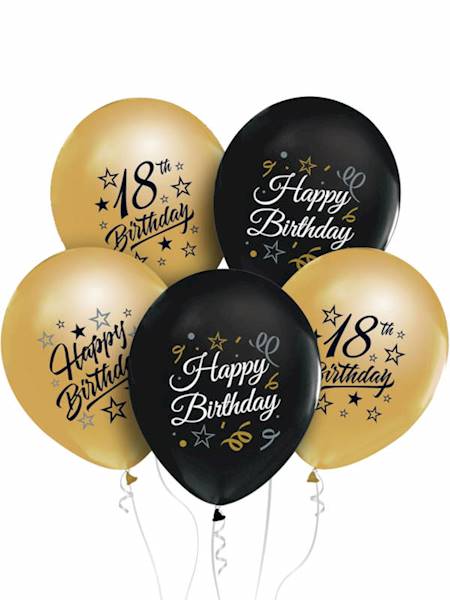Balony B&C 12", nadruk 18, złote+czarne; opak. 5 szt.