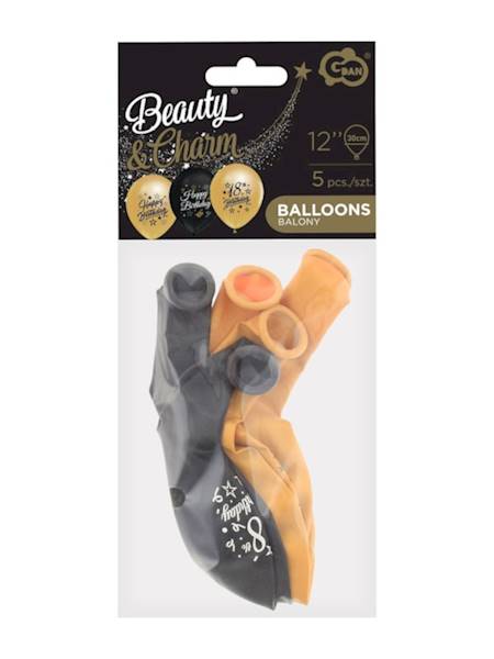 Balony B&C 12", nadruk 18, złote+czarne; opak. 5 szt.