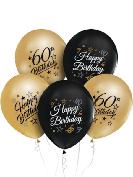 Balony B&C 12", nadruk 60, złote+czarne; opak. 5 szt.