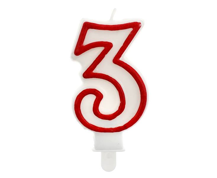 Świeczka cyferka "3" czerwony kontur 7 cm [12]
