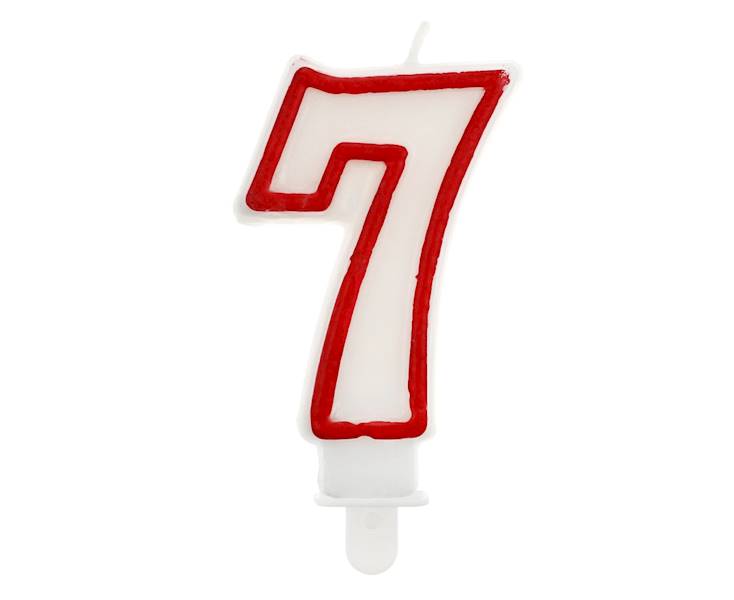 Świeczka cyferka "7" czerwony kontur 7 cm [12]