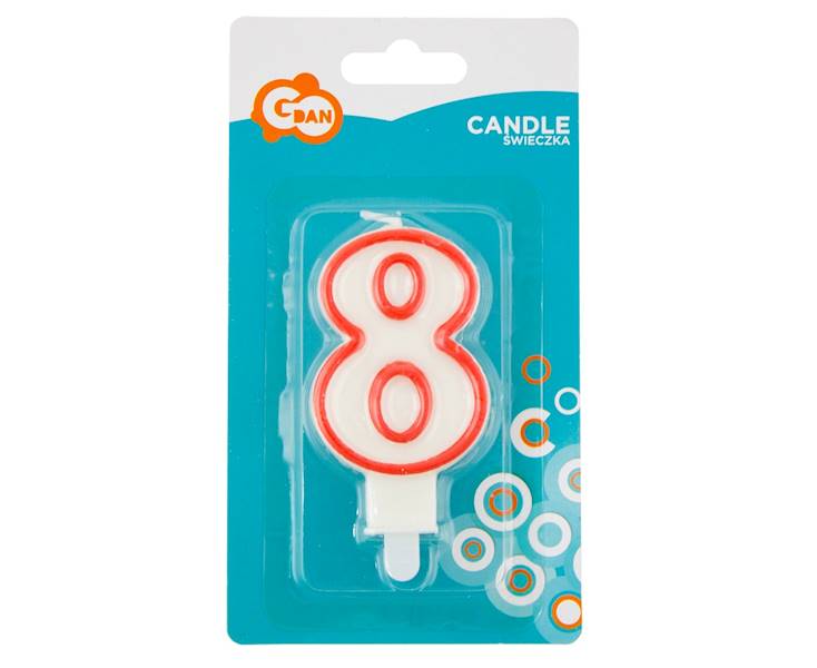 Świeczka cyferka "8" czerwony kontur 7 cm [12]