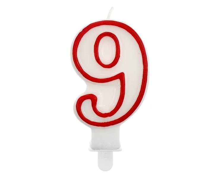 Świeczka cyferka "9" czerwony kontur 7 cm [12]