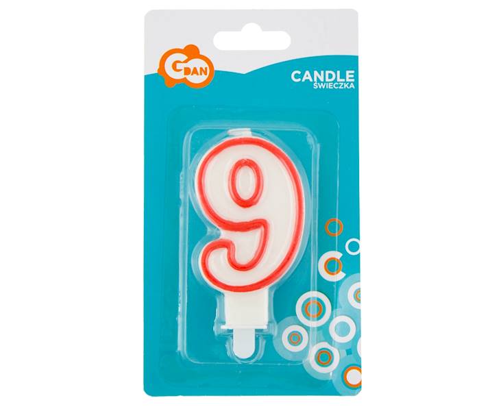 Świeczka cyferka "9" czerwony kontur 7 cm [12]