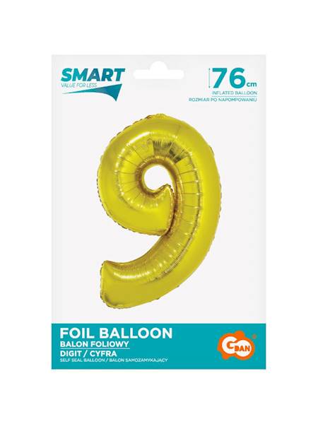 Balon foliowy Smart 76 cm, cyfra 9, złoty