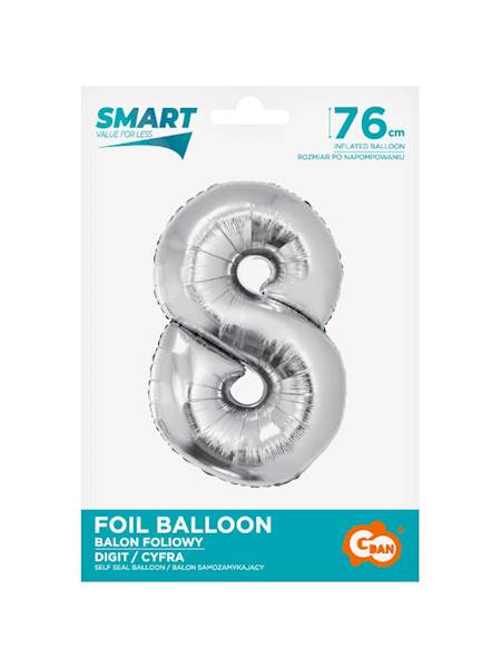Balon foliowy Smart 76 cm, cyfra 8, srebrny