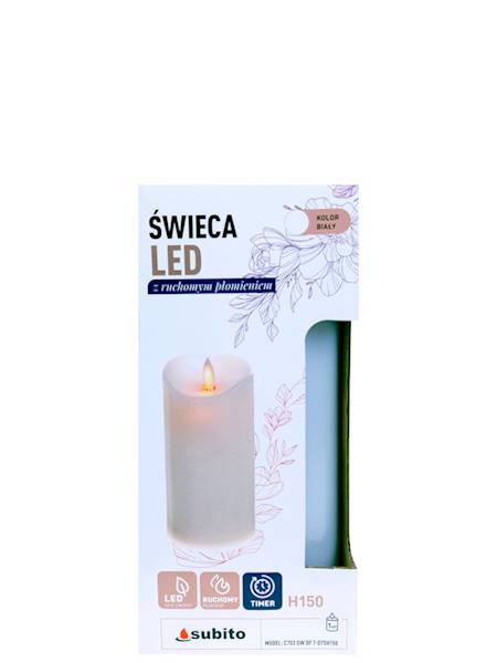 Świeca LED z ruchomym płomieniem z Timerem 75/150 mm, biały [4]