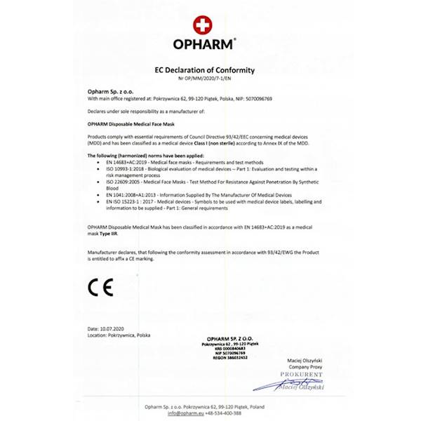 Maseczka medyczna OPHARM TYPIIR czarna 50 szt