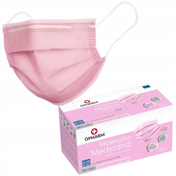 Maseczka medyczna OPHARM TYPIIR różowa 50 szt