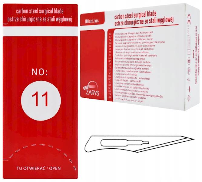 Ostrza chirurgiczne ze stali węglowej nr 11  100 s