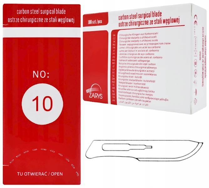 Ostrza chirurgiczne ze stali węglowej nr 10  100 s