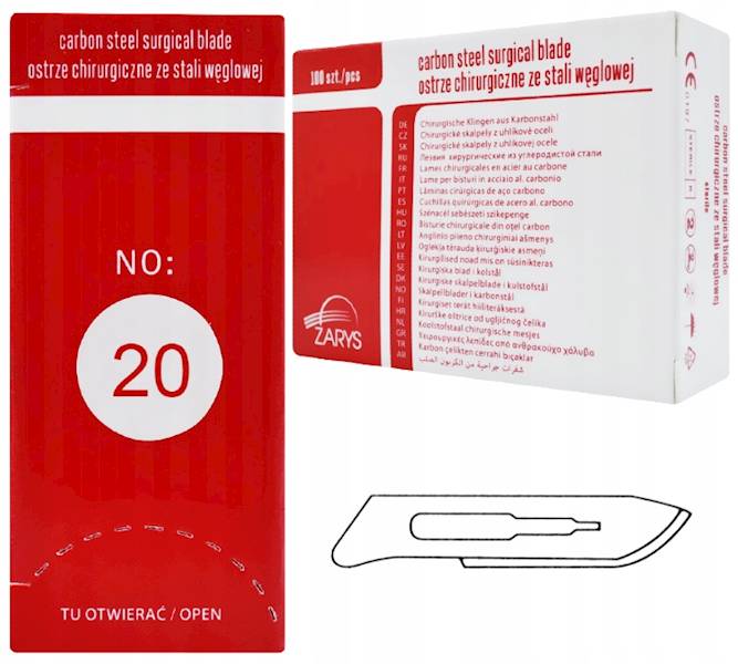 Ostrza chirurgiczne ze stali węglowej nr 20  100 s