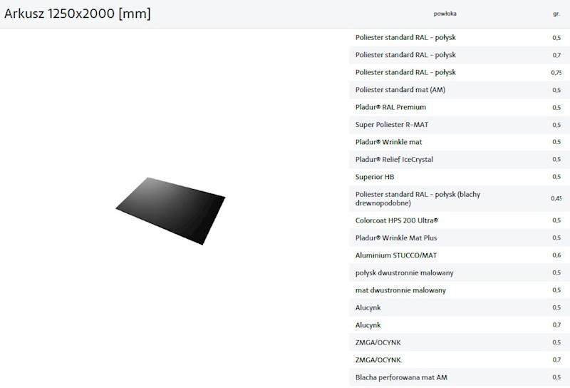 Arkusz blachy 1250 MAT 0,5 8017 TK