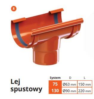 Krop PVC lej spustowy 75/63 8017