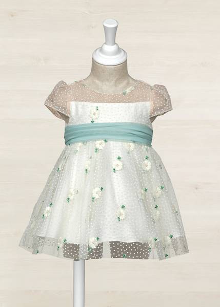Sukienka tiul z haftem 05008/004/12M Ecru-anise