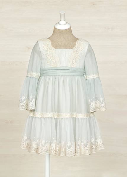 Sukienka z haftowanym tiulem 05036/055/8 Ecru-anise