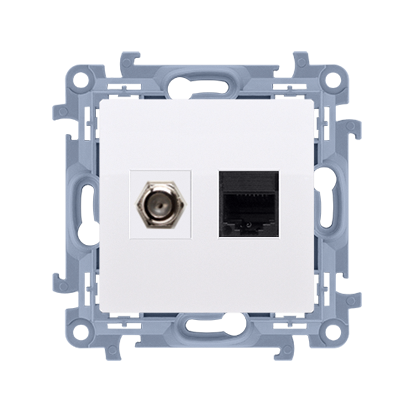 Simon 10 Gniazdo antenowe poj. F+RJ45 5e  białe