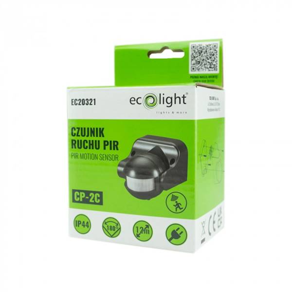 Czujnik ruchu PIR 180st czarny EC20321