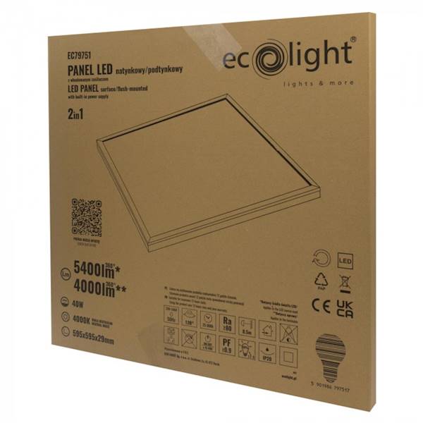 Panel LED 2w1 595x595 40W 4000K 4000lm IP20 biały EC79751
