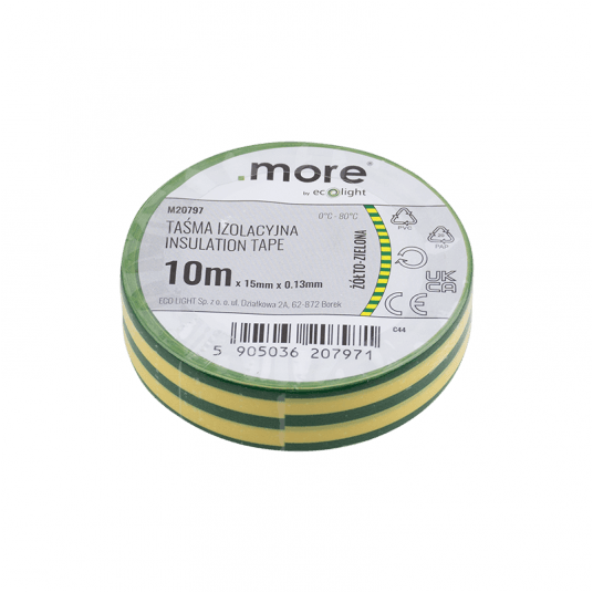 Taśma izolacyjna 15mm x 0,13mm 10m ŻÓŁTO-ZIELONA M20797
