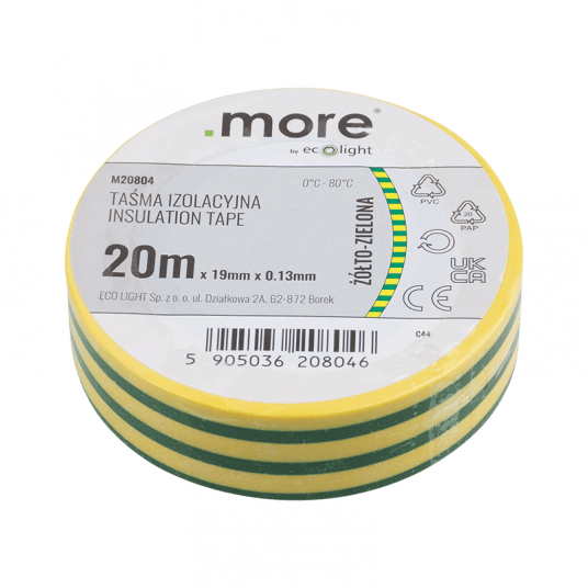 Taśma izolacyjna 19mm x 0,13mm 20m ŻÓŁTO-ZIELONA M20804