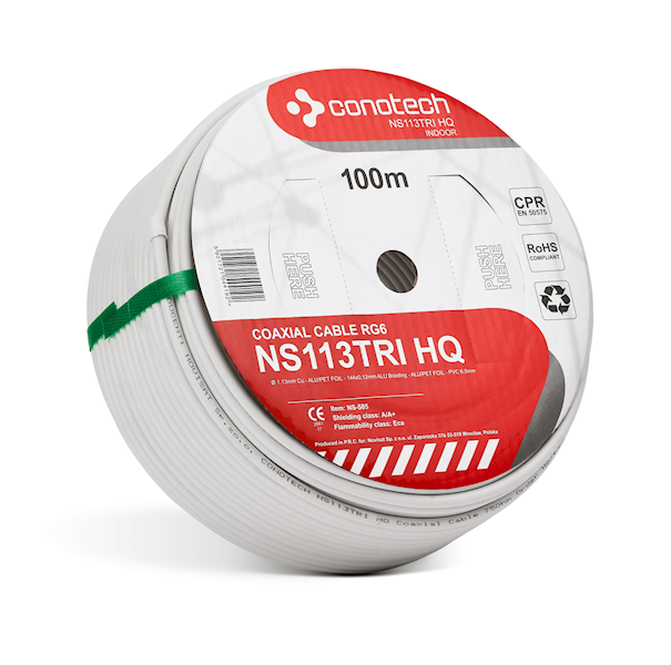 Kabel RG6 NS113TRI HQ 100m CONOTECH biały wewn.