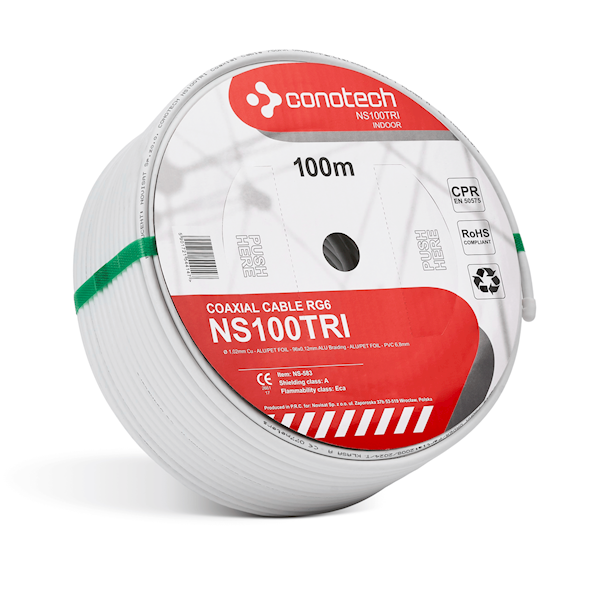 Kabel RG6 NS100TRI 100m CONOTECH biały wewn.